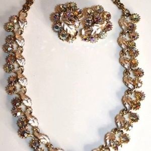 Rare vintage aurora borealis necklace and earring set